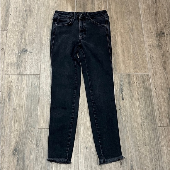 We The Free People Jeans Skinny Slim Vintage Black Raw Hem Fray - Picture 8 of 15